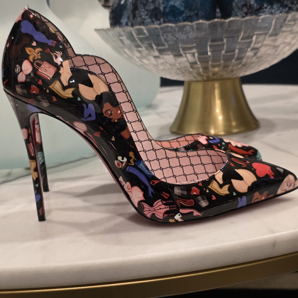 Women's Christian Louboutin Multi-Color Patterned Patent Stiletto Pumps